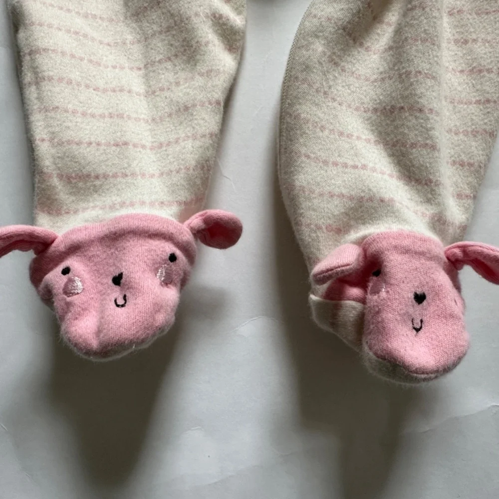 Baby Girl Sleeper Pajamas Size 3-6M Organic Cotton Bunny Stripes